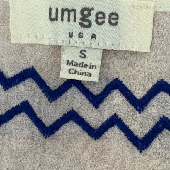 Umgee Cream and Blue Zigzag Sheer Dress - Picture 6 of 9